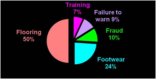 Causes of slip, trip, and fall injuries pie chart.